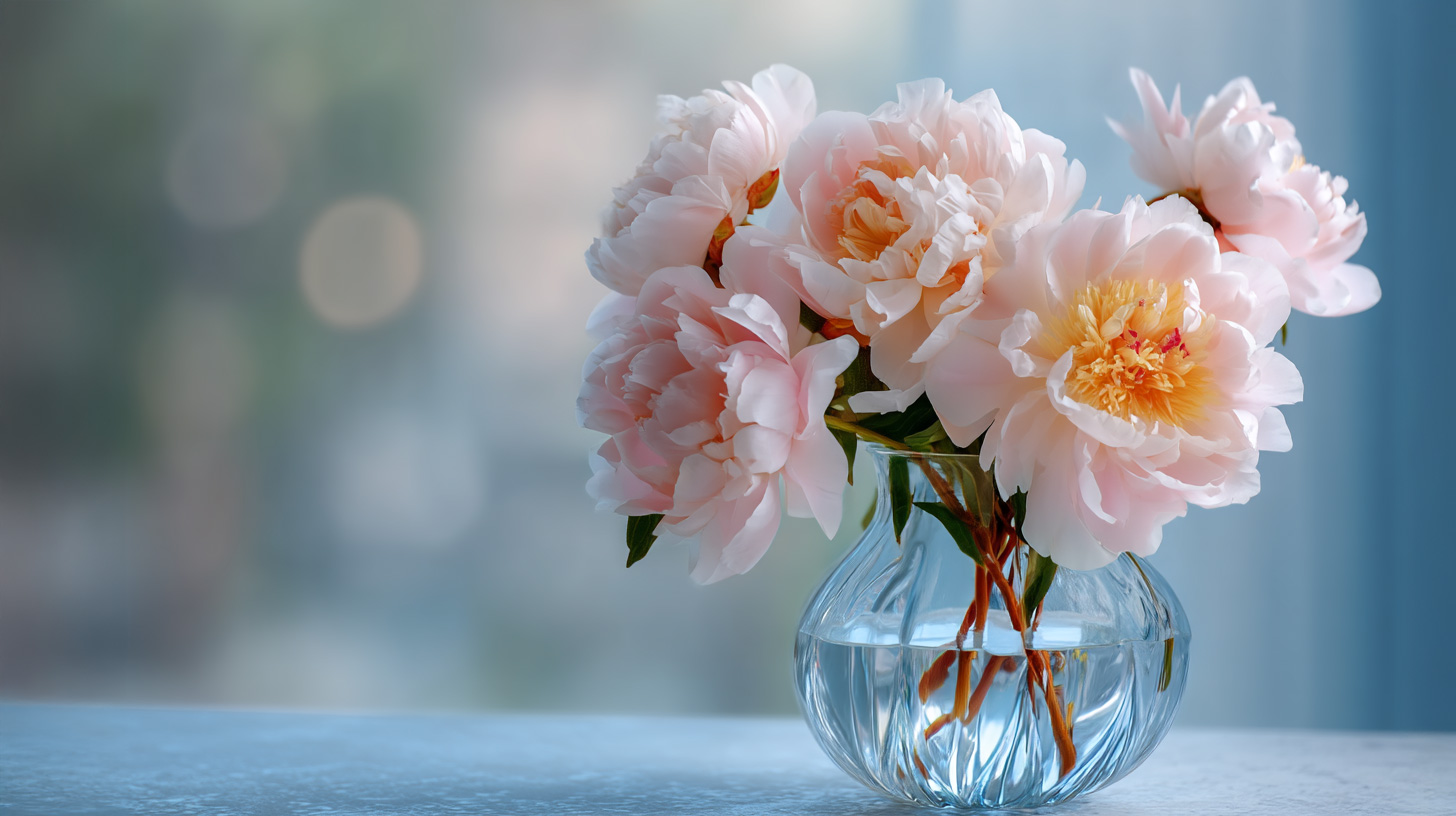 Soft peach flowers in natural light, symbolizing the warm and welcoming workplace environment at Bogat.