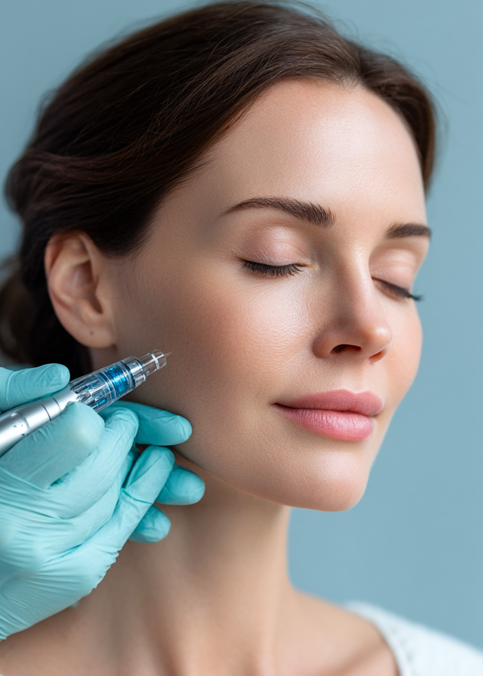 Professional facial treatment using an facial aesthetic device.