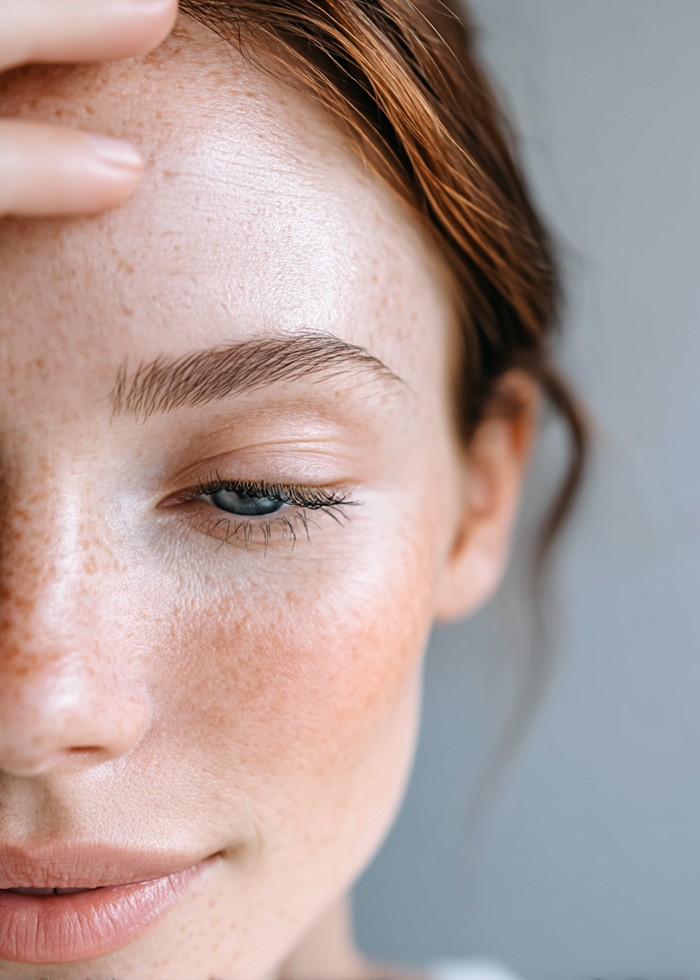 Close-up of hydrated skin after professional treatment.
