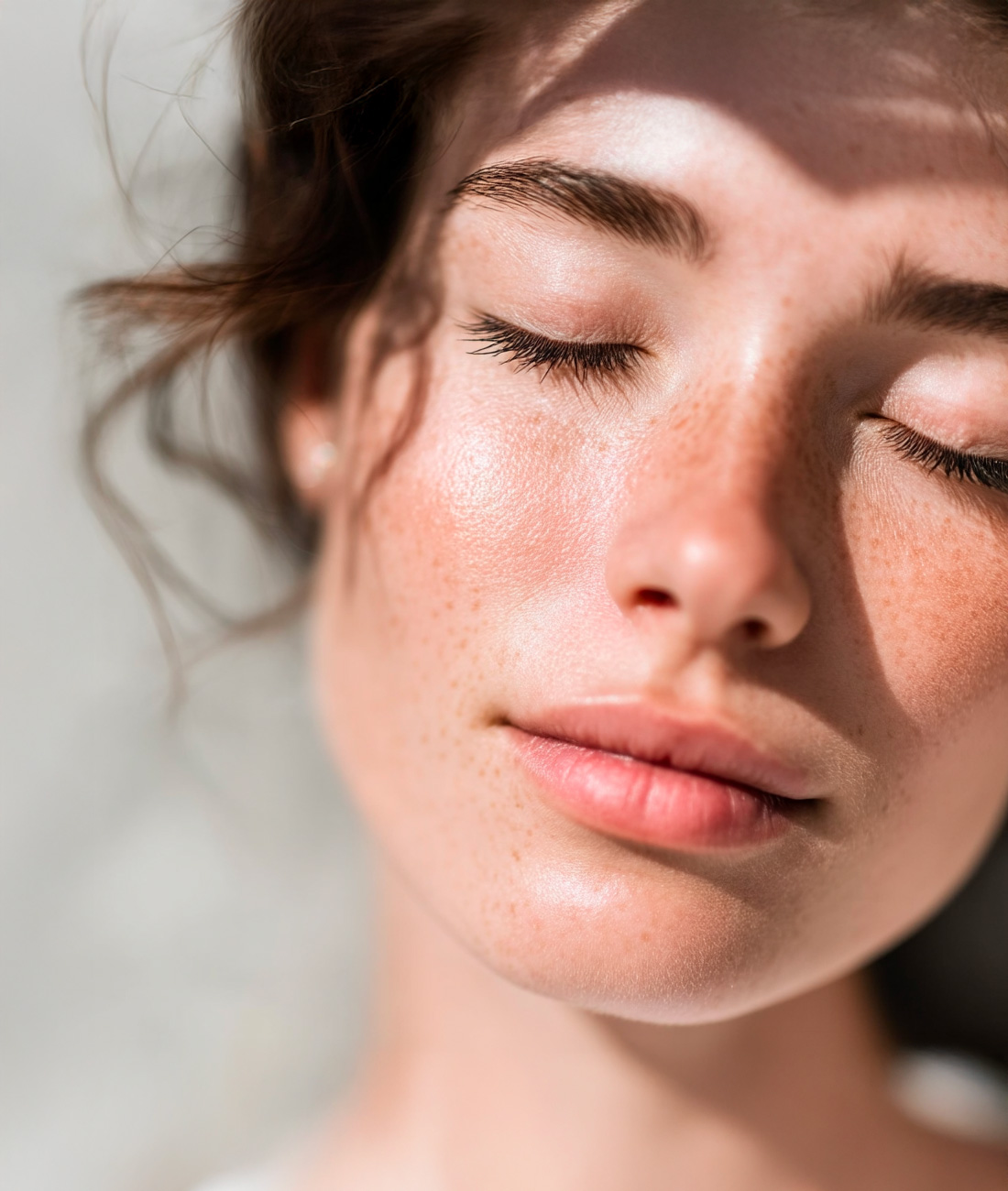 Close-up portrait of a woman with natural glowing skin, representing refined aesthetic results.