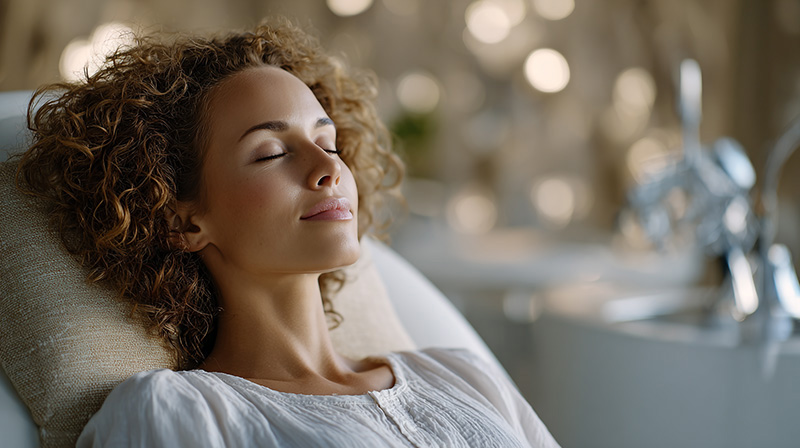 Woman relaxing during a professional wellness treatment at Bogat Aesthetics & Wellness.