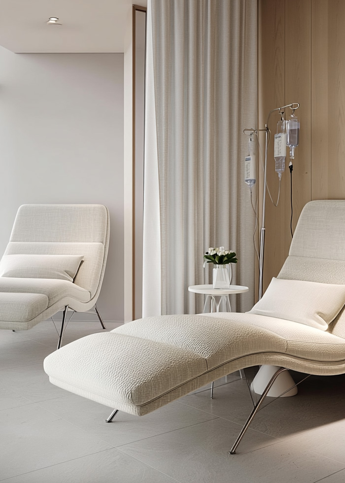 Clean wellness treatment room prepared for IV therapies.