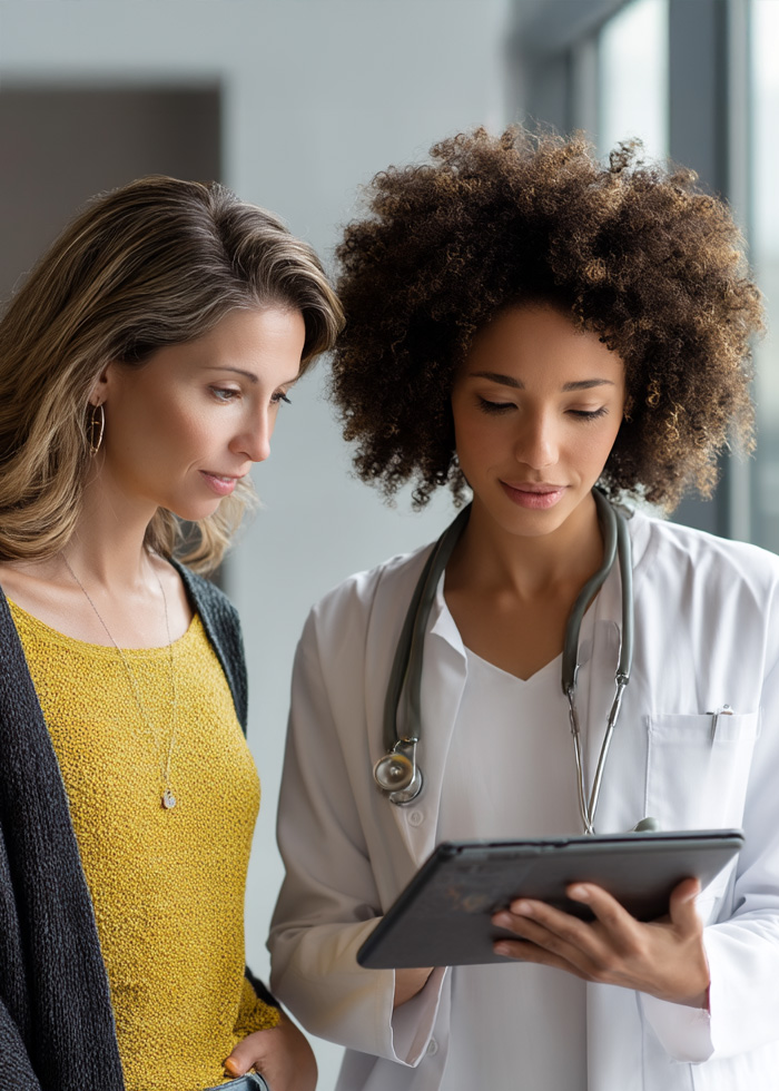 Healthcare provider discussing integrative health findings with a patient