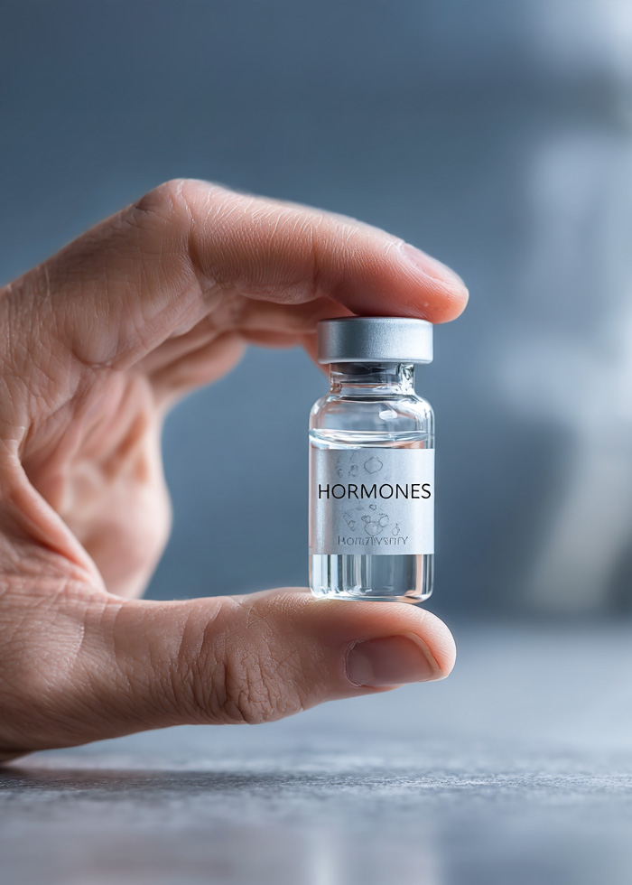 Close-up of a medical vial used in integrative health therapies.