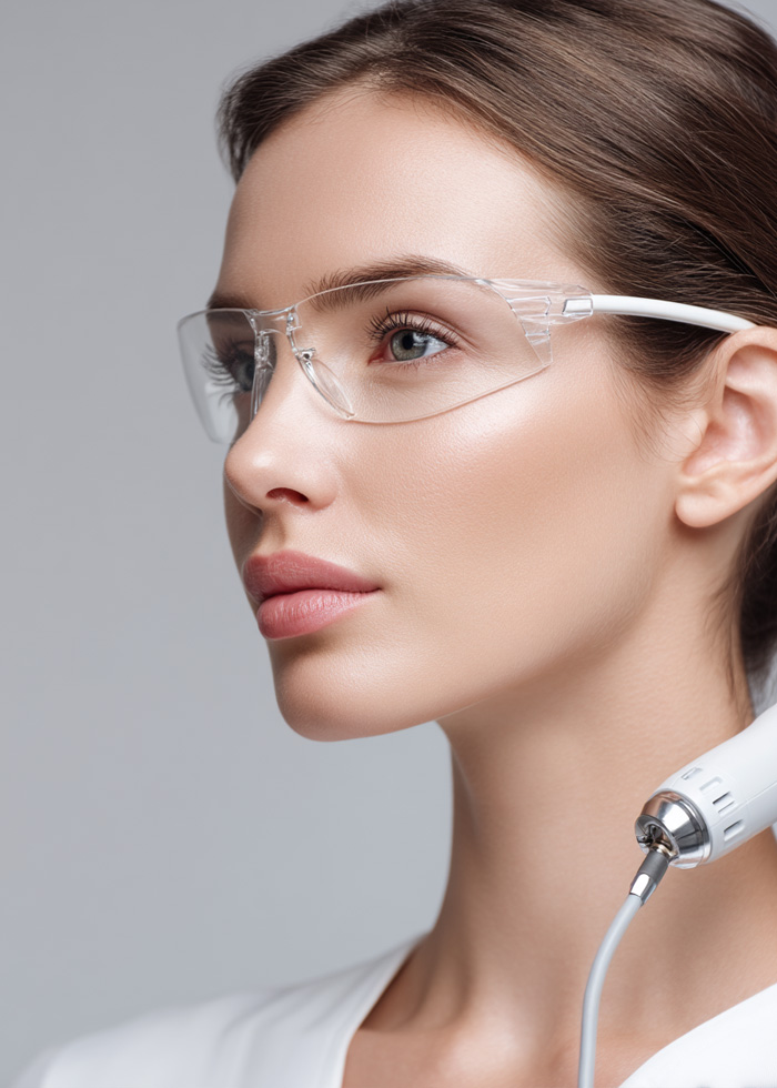 Protective eyewear used during laser treatments for safety and precision.