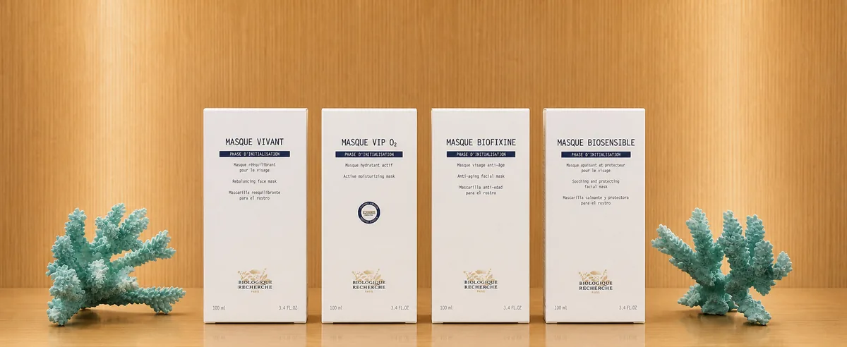 Biologique Recherche face masks at Bogat — Masque Vivant, Masque VIP O2, Masque Biofixine, and Masque Biosensible