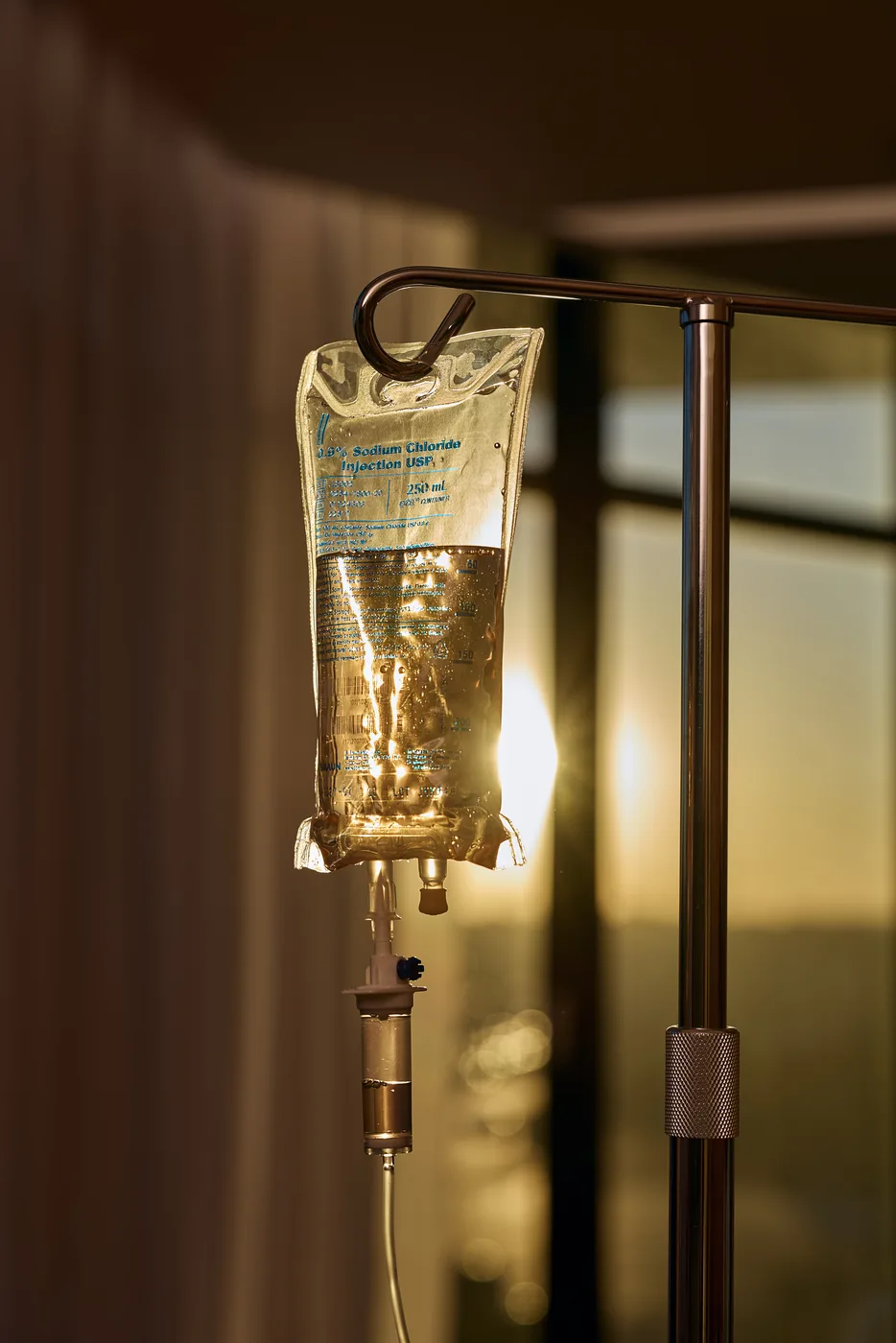 Vitamin IV drip bag during an infusion at Bogat Aesthetics & Wellness in Hallandale Beach, FL.