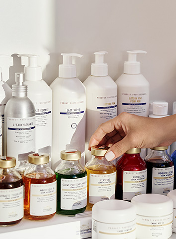 Biologique Recherche professional skincare — Lotion P50, serums, and creams — on display at Bogat in Hallandale Beach.